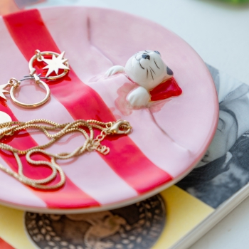 Preview: Schmuckablage träumende Katze - pink