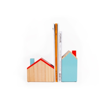 Preview: Buchstützen Sweet Home Natur/Blau