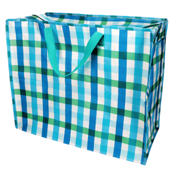 XXL Aufbewahrungstasche Karomuster Blau