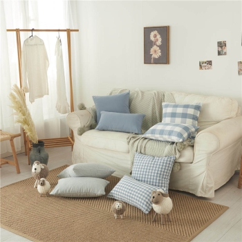 Preview: Kissenbezug Hellblau - Uni / Kariert / Gestreift