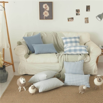 Preview: Kissenbezug Hellblau - Uni / Kariert / Gestreift