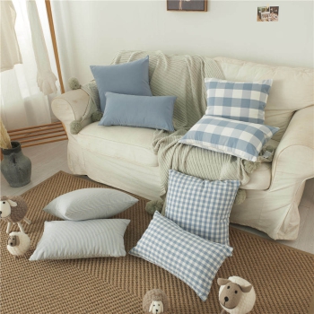 Preview: Kissenbezug Hellblau - Uni / Kariert / Gestreift