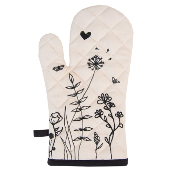 Ofenhandschuh Blumen Beige-Schwarz