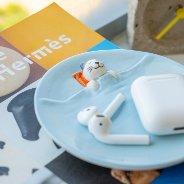 Schmuckablage träumende Katze - blau