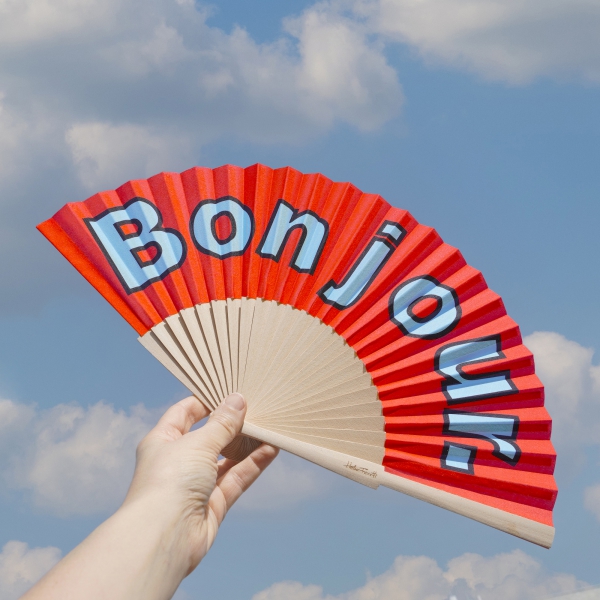 Handfächer Bonjour Rot