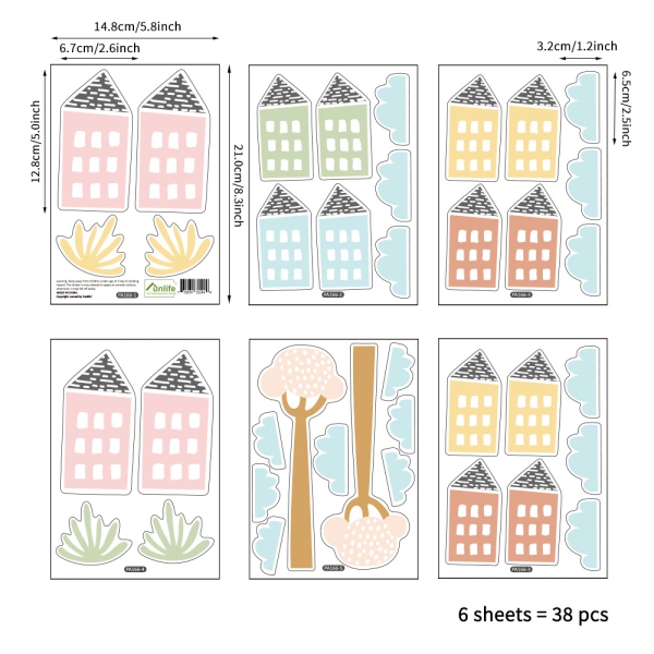 38 farbige Haus Aufkleber