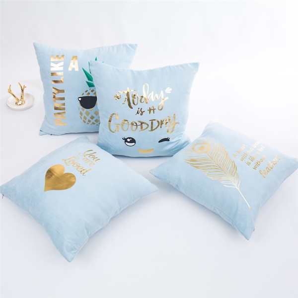 Blauer Kissenbezug Gold Muster