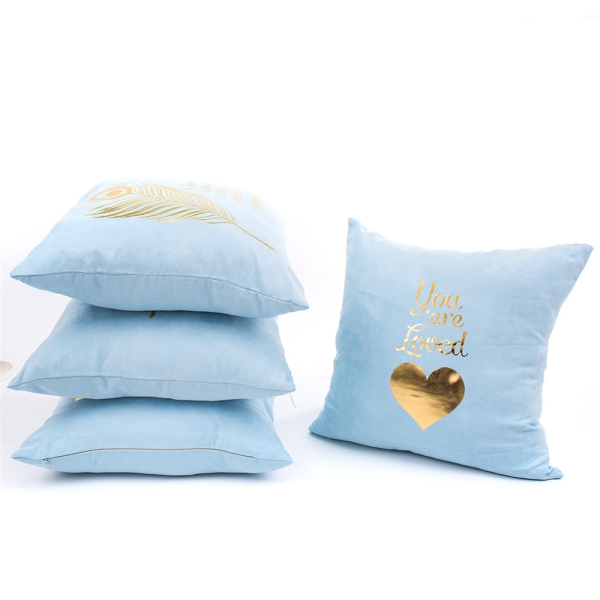 Blauer Kissenbezug Gold Muster