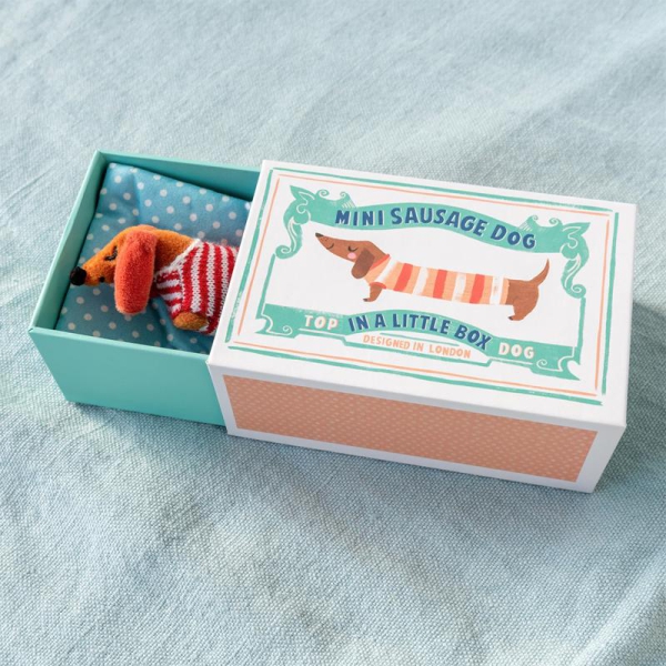 Mini Stofftier Dackel in einer kleinen Box