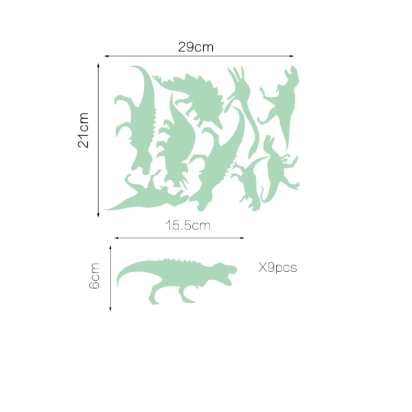 Dinosaurier Aufkleber nachts leuchtend  9er Set