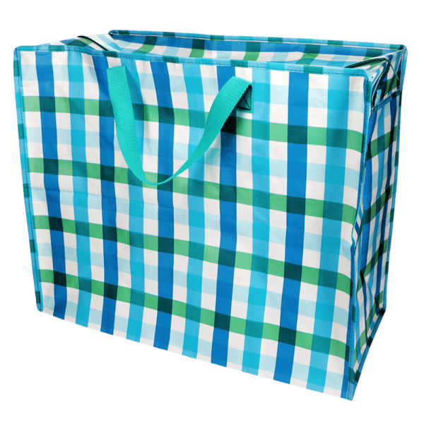 XXL Aufbewahrungstasche Karomuster Blau