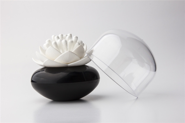 Wattestäbchenspender Lotus Schwarz-Weiß