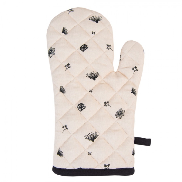 Ofenhandschuh Blumen Beige-Schwarz