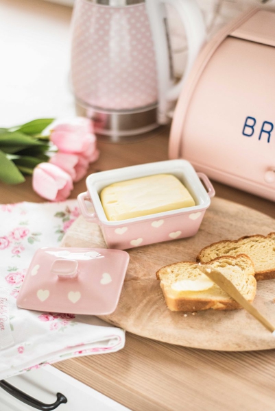 Butterdose mit Griffen Rot-Weiß
