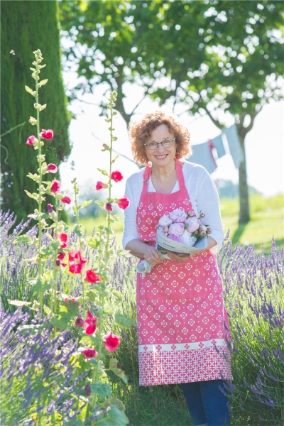 Schürze Veronika rot-grau